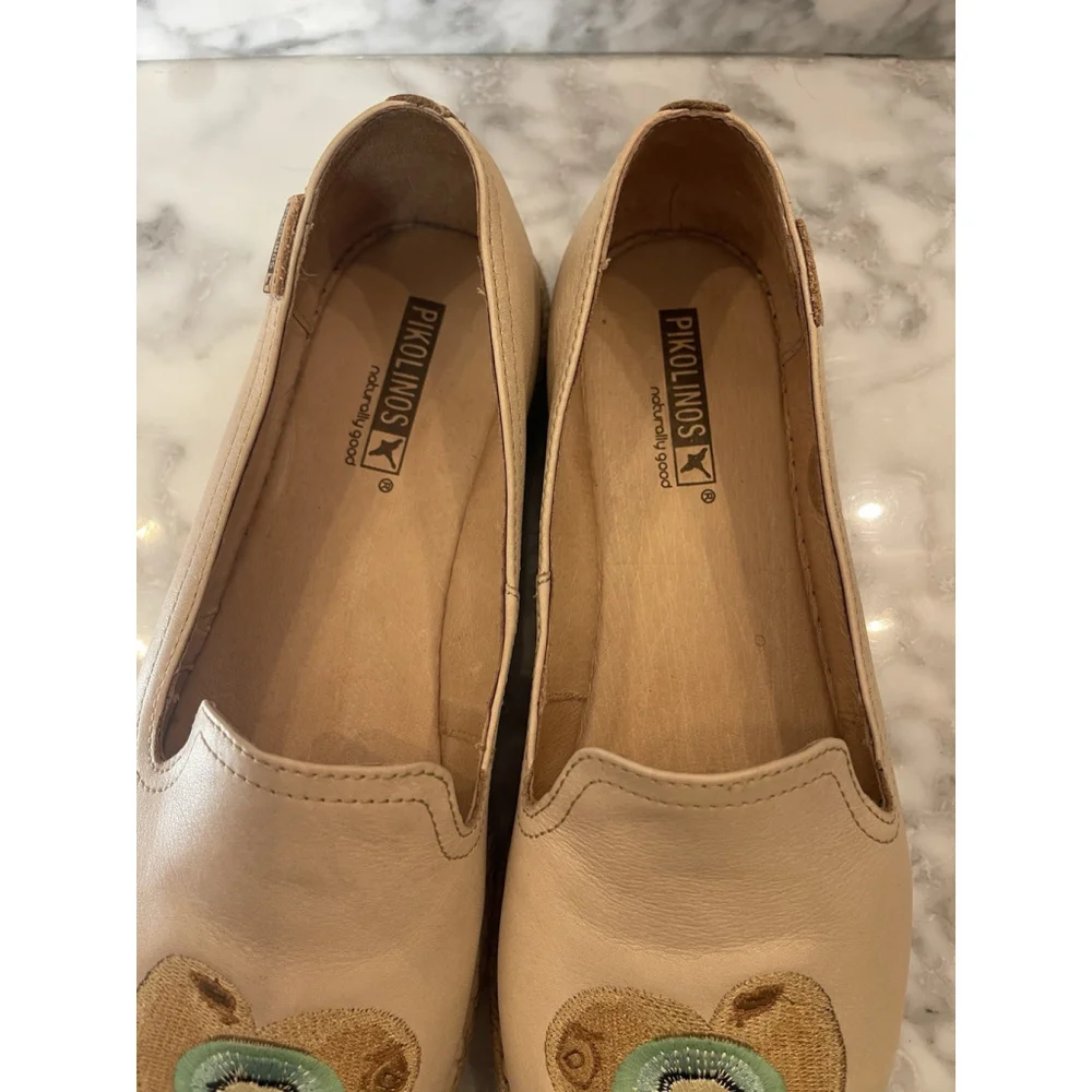 Pikolinos Women’s Leather Espadrille Loafers Size 42 Kiwi Fruit Embroidered